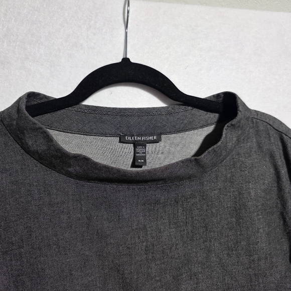 EUC EILEEN FISHER AIRY ORGANIC COTTON TWILL MOCK NECK TOP SZ M - Picture 7 of 12